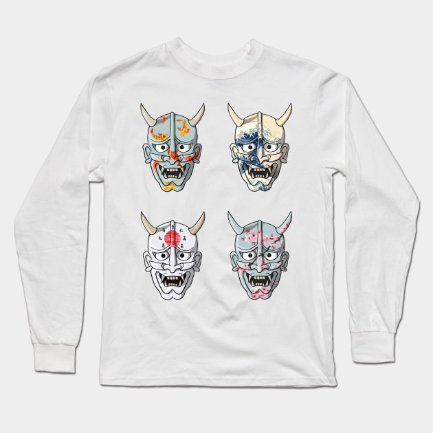 Samurai Hannya masks Long Sleeve T-Shirt by Adamko